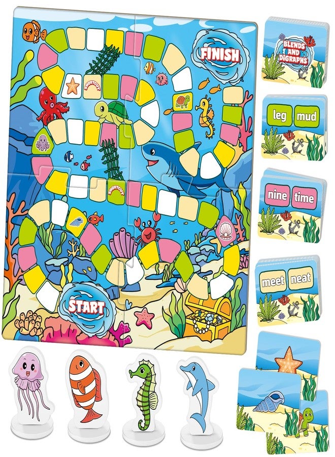 Broytain Word Ocean Phonics Board Game for Kids, Educational Learning Board Game for Boys and Girls, Reading and Spelling Game Ages 4-6, Classroom Travel Indoor Outdoor Family Game - Image 1